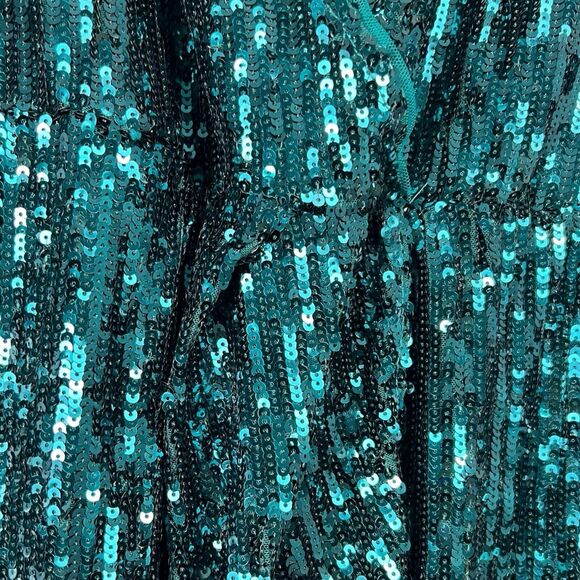Asos TFNC Emerald Green Sequin Mini Party Disco New Years Dress Size US 10 WP638 - Picture 3 of 10